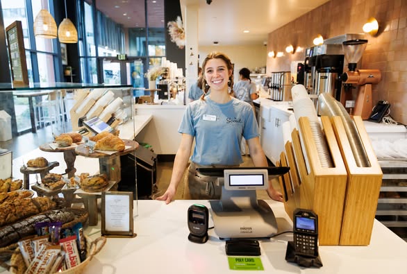 Animal science student and barista Lola Coetzee is on the opening shift at Scout Coffee. Photo by Joe Johnston/University Photographer/Cal Poly 11-20-24